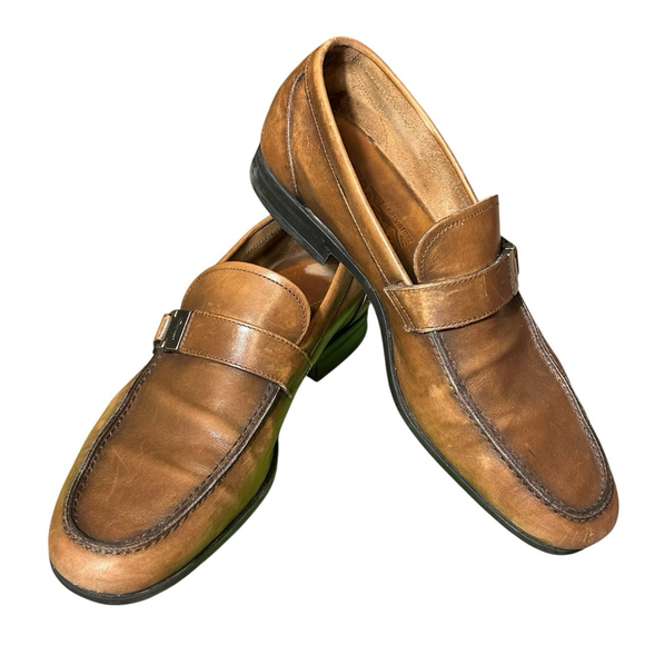 Salvatore Ferragamo Mens Natural Brown Leather Monk Strap Buckle Loafers 7.5 EE